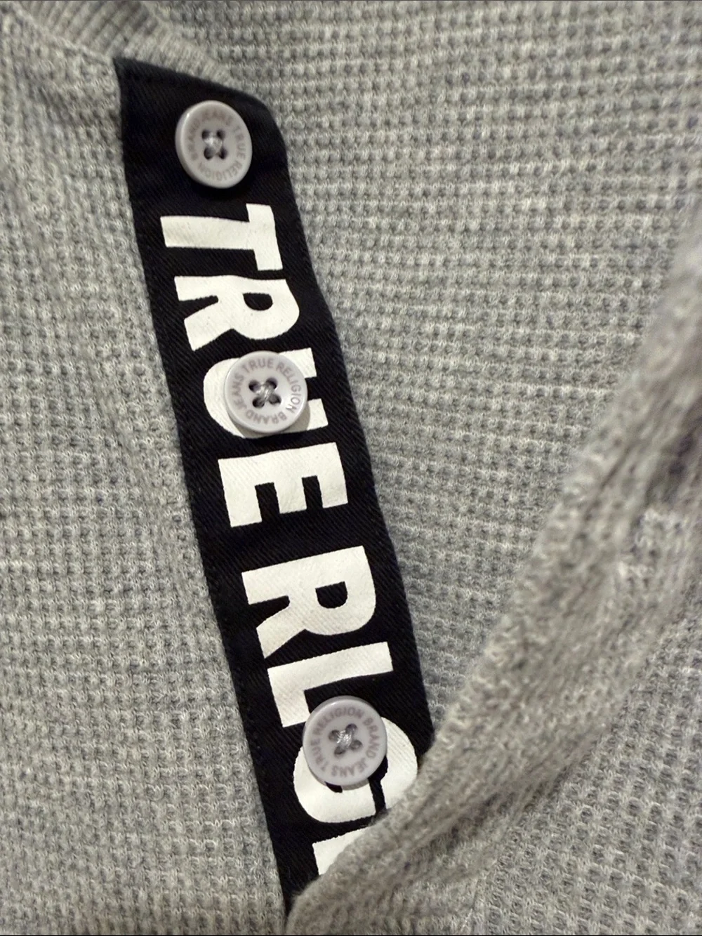 True Religion Grey Waffle Henley Long Sleeve Shirt